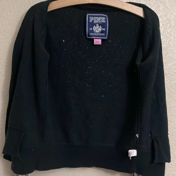 Victoria’s Secret PINK Black Cardigan Sequin Bling Button Up - Small - Picture 3 of 5